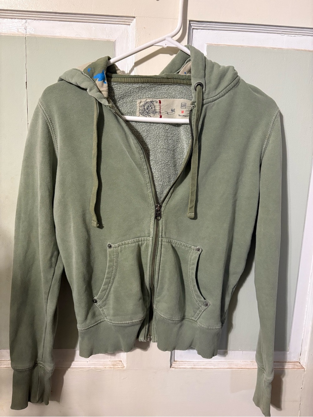 Vintage Y2K Gap Full Zip Hoodie Sage Green Snap Pocket Detail Size Medium Wash